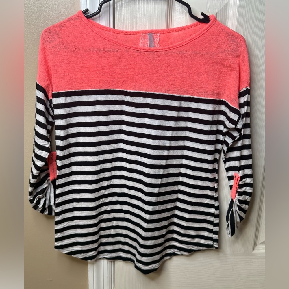 Mauve Coral and Black Striped Long Sleeve Top